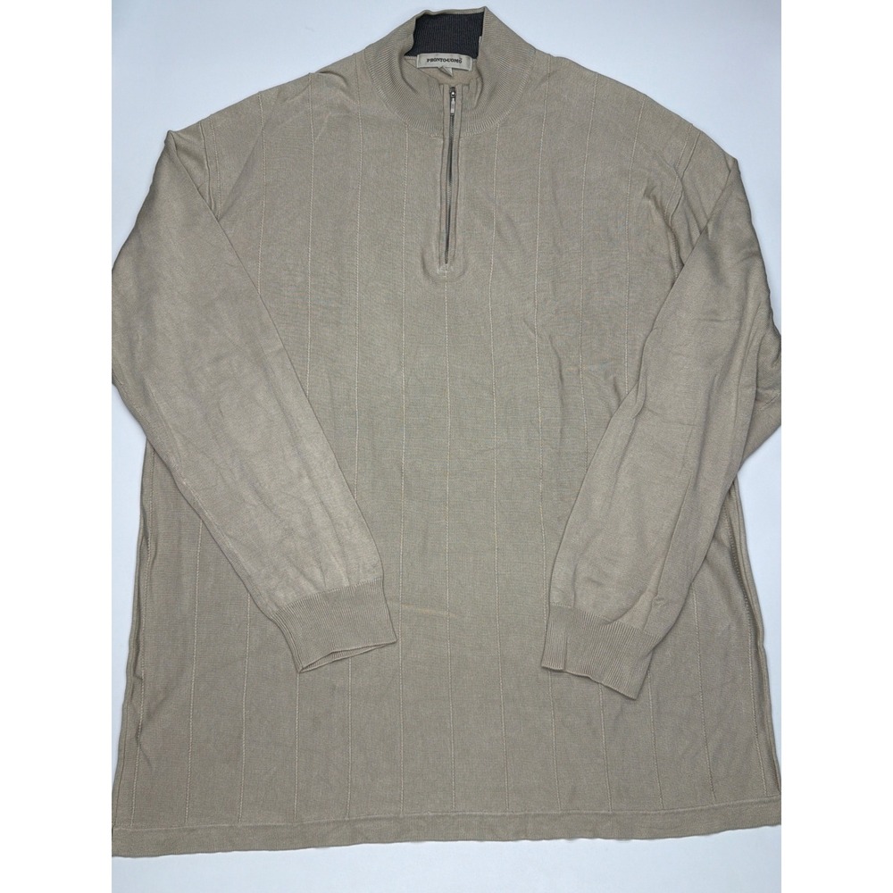 Pronto Uomo Mens Khaki 55%‎ Silk Blend Quarter Zip Sweater XLT